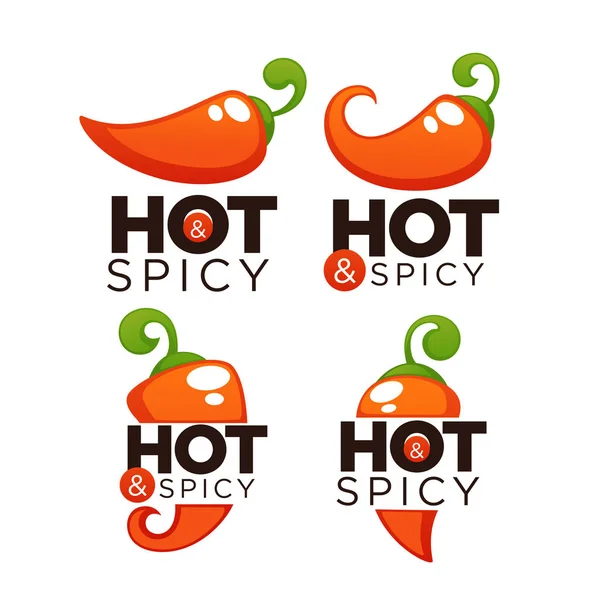 Logo de chile picante y picante, iconos y emblemas, con letras — Archivo Imágenes Vectoriales