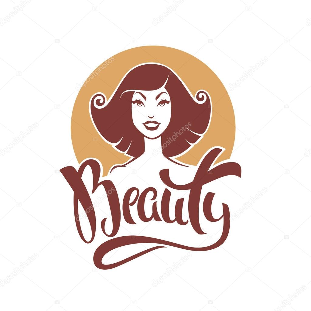 Beauty  lettering composition and retro pinup girl for your logo or label design