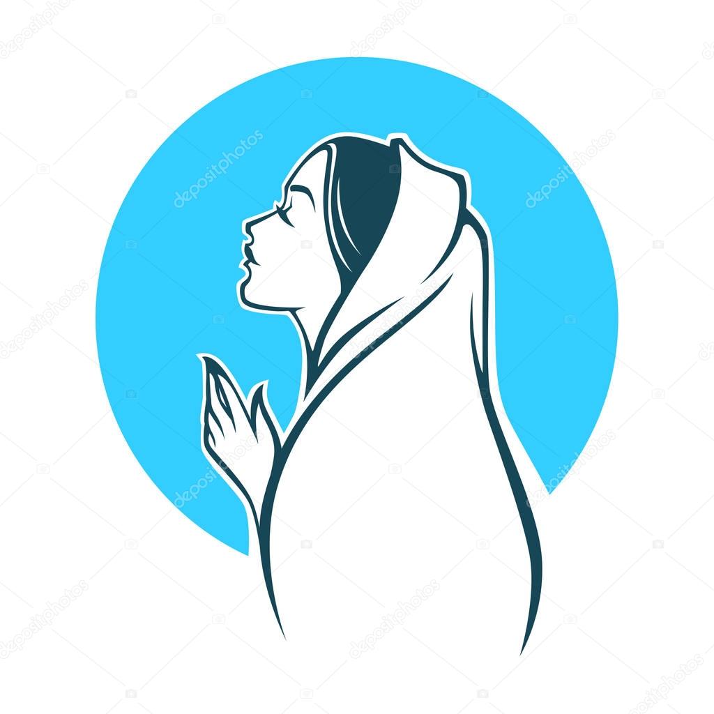 Vector portrait of Virgin Mary for your logo, label, emblem