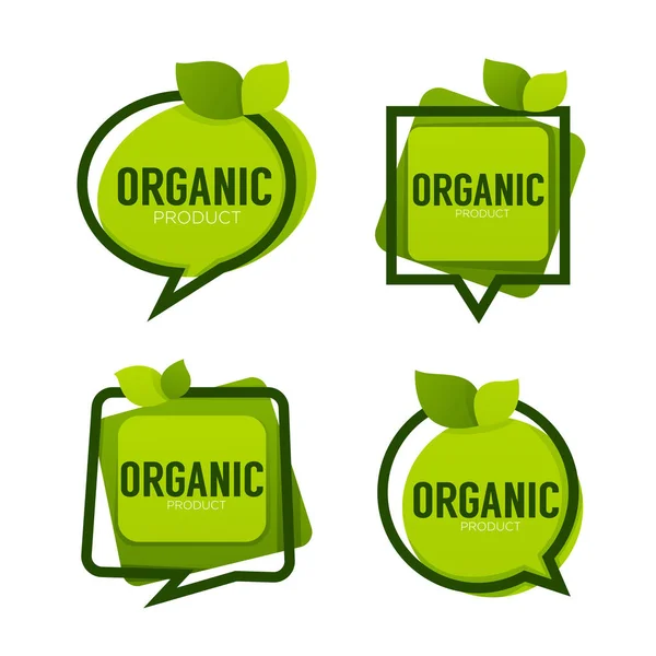 Органический продукт, зеленые листья логотипа рамы, векторная коллекция — стоковый вектор