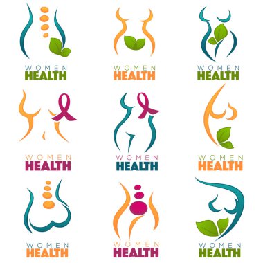 vektör topluluğu kadın sağlık ve bakım sembolleri, etiketleri veya em