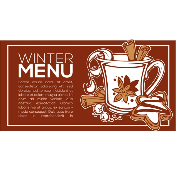 Winter menu, vector achtergrond met foto van kruidige warme wijn — Stockvector