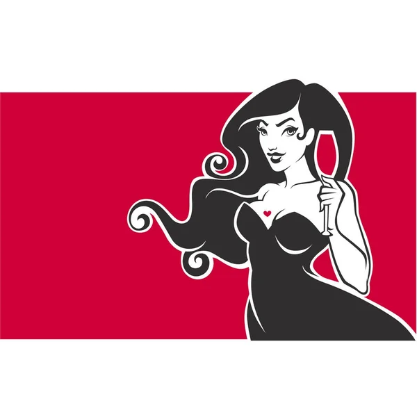 Happy hour. emblema vettoriale, volantino, banner con immagine di cur sexy — Vettoriale Stock