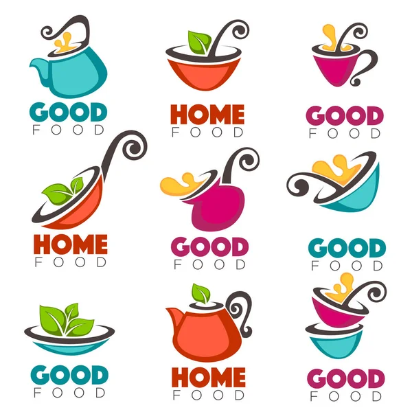 Bonne nourriture maison, collection vectorielle de logo, emblèmes, symboles de v — Image vectorielle