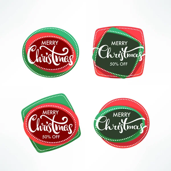 Vendita banner natalizi, etichette e adesivi con scritte composte — Vettoriale Stock