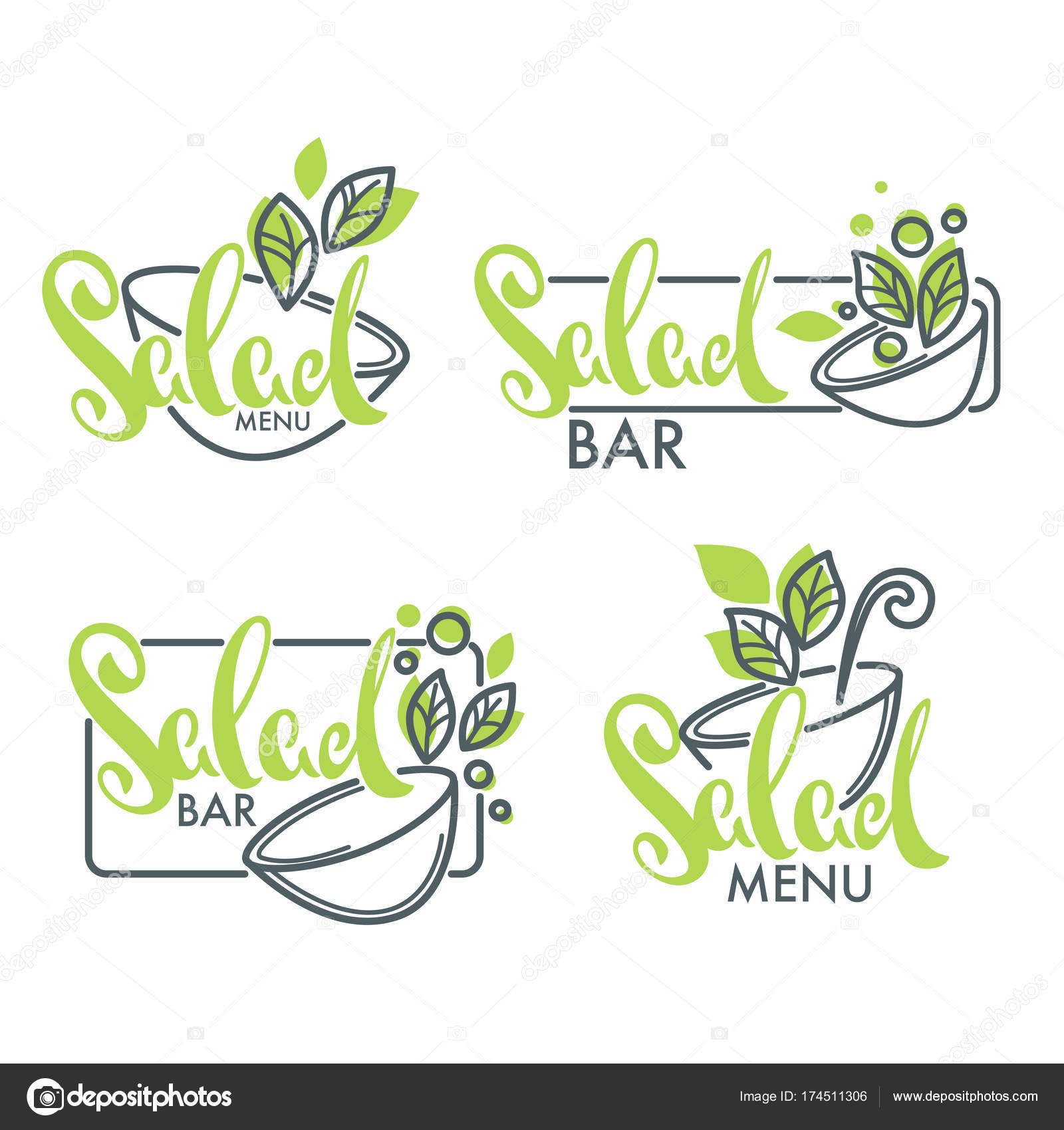 Salad bar and menu logo , emblems and symbols, lettering composi Stock  Vector by ©tachyglossus 174511306