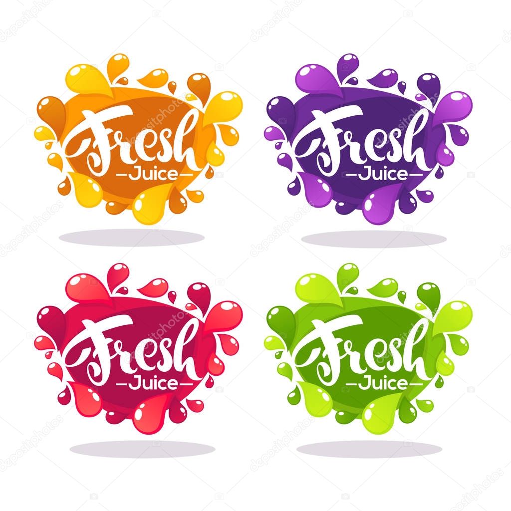 Vector collection of bright bubbles frames  stickers, emblems and banners for fruit and berry fresh juice