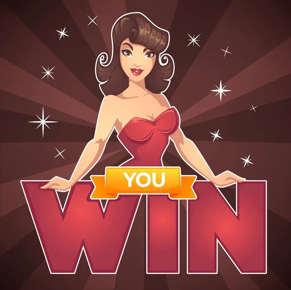 U Win, vector spel achtergrond met foto van prachtige cartoon — Stockvector