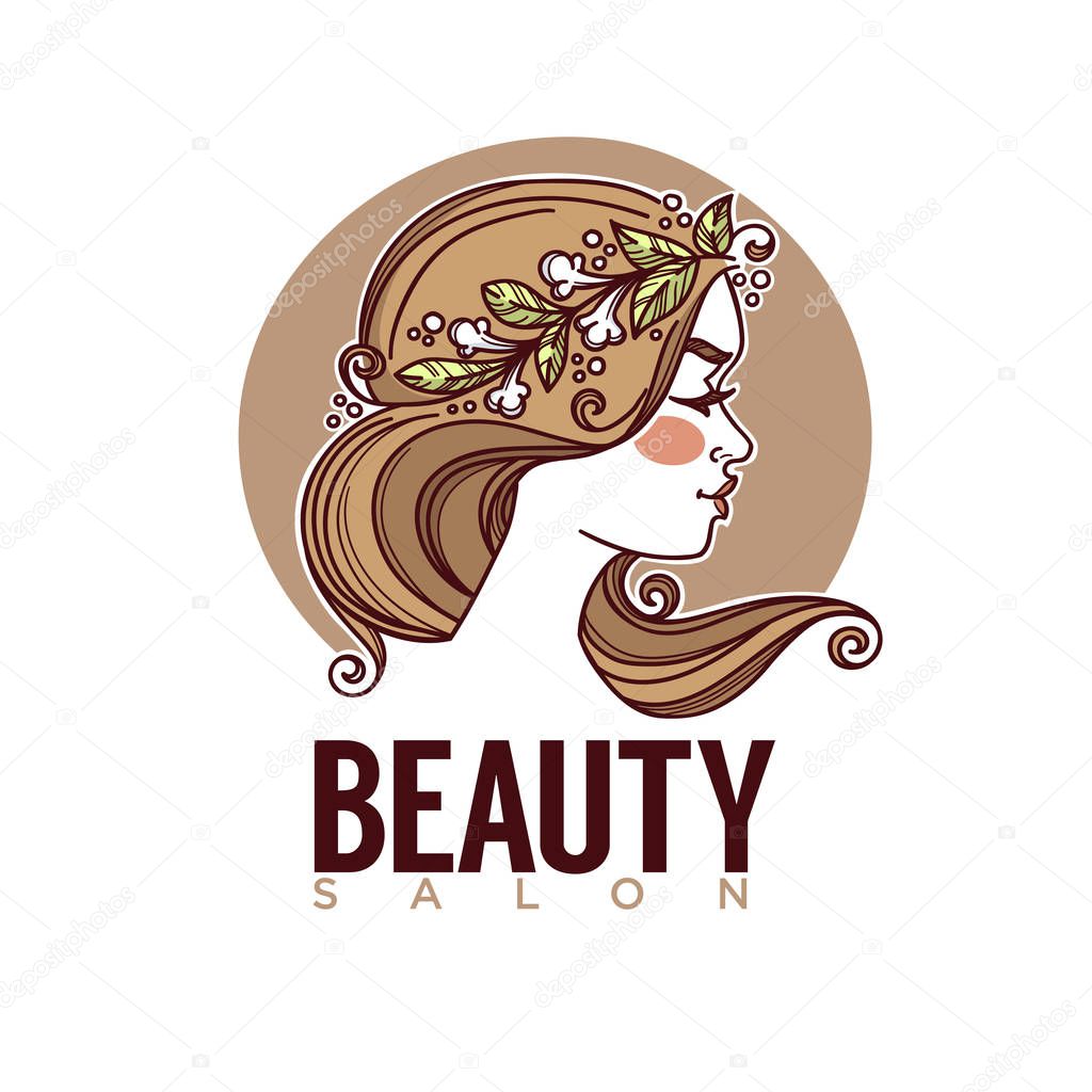 Nature of beauty, vector sketch  image of girl face for your logo, label, emblem