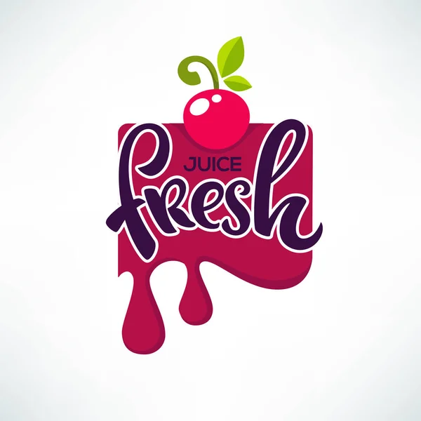 Autocollant lumineux, emblème et logo pour cerise bery jus frais — Image vectorielle