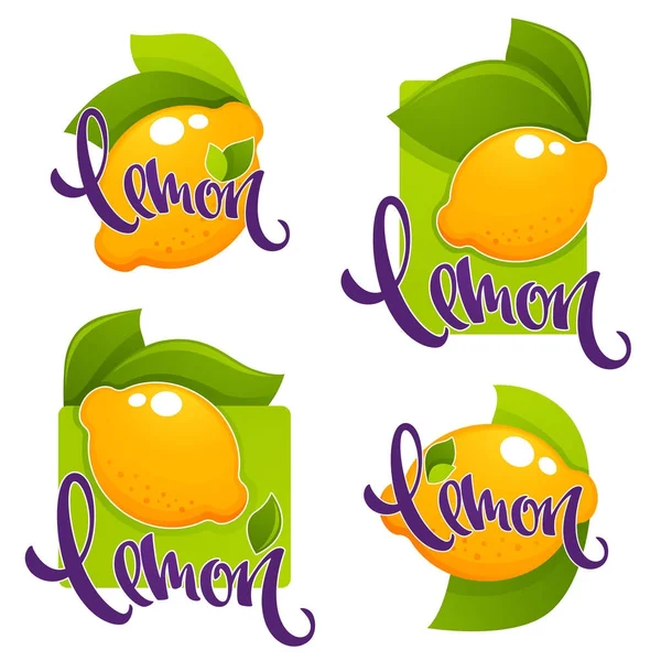 Lemon flavour, vector collection of glossy stickers, labels, emb — Stock Vector