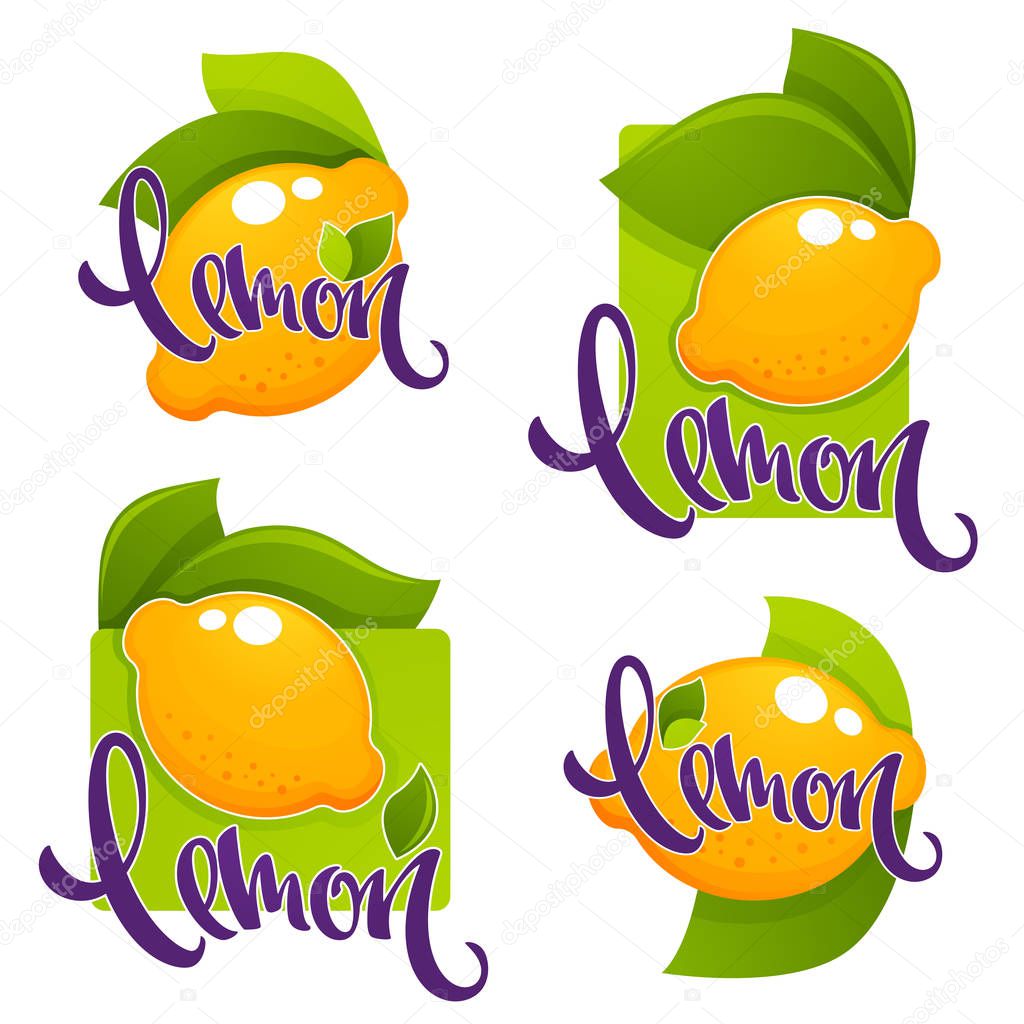 Lemon flavour, vector collection of glossy stickers, labels, emblems