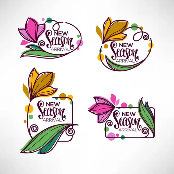 Vector insamling av doodle blommor emblem ramar och logotyp med — Stock vektor
