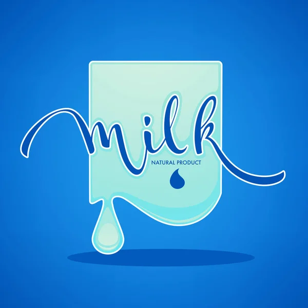 Logotipo de leite e produtos lácteos, rótulo, emblema com lette desenhado à mão — Vetor de Stock