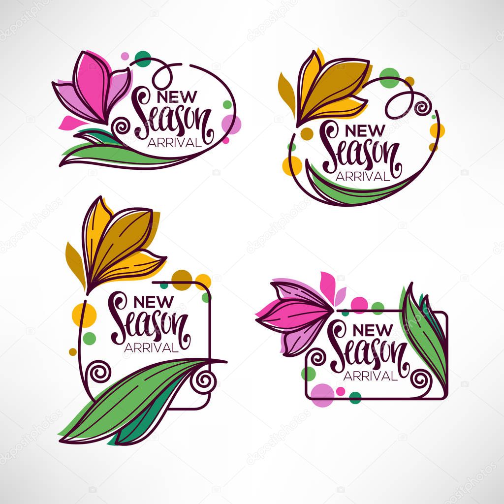 vector collection of doodle flowers emblems frames and logo with