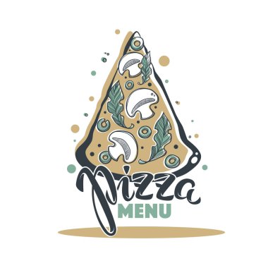 Pizza menü, kompozisyon sizin için yazı ile el çizilmiş kroki