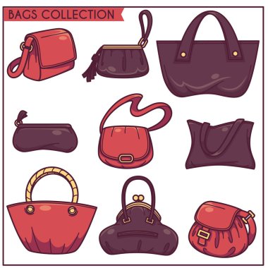 kadın aksesuarları, çanta ve cüzdan doğrusal vektör toplama 