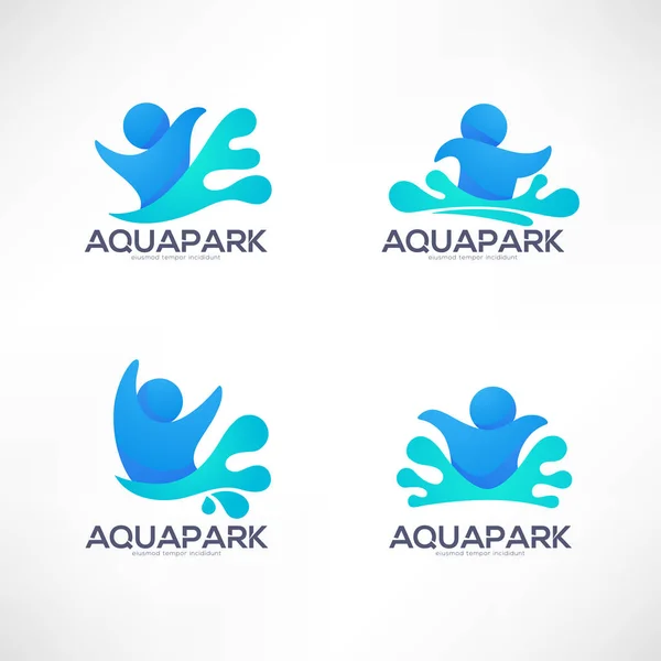 Vektor Sammlung von Aquapark und Schwimmaktionen Logo, Emblem — Stockvektor