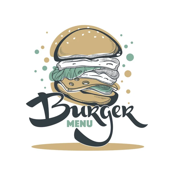 Hamburger Menu, hand getrokken schets met belettering compositie voor yo — Stockvector
