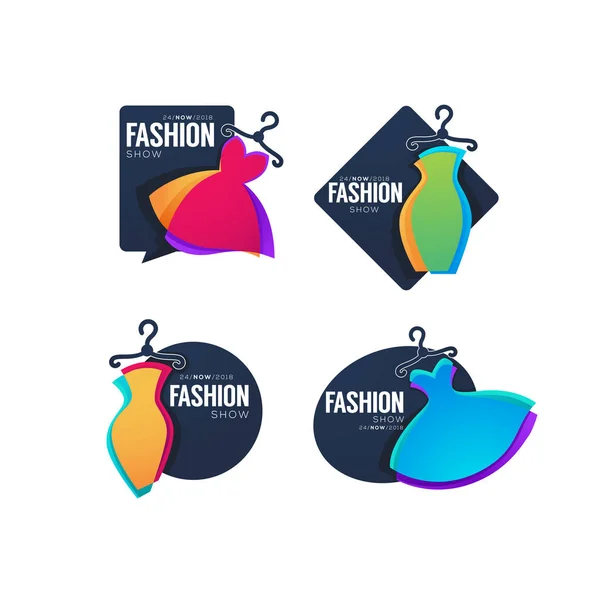 Vector collection of fashion show logo, label, emblems with brig — Stock Vector