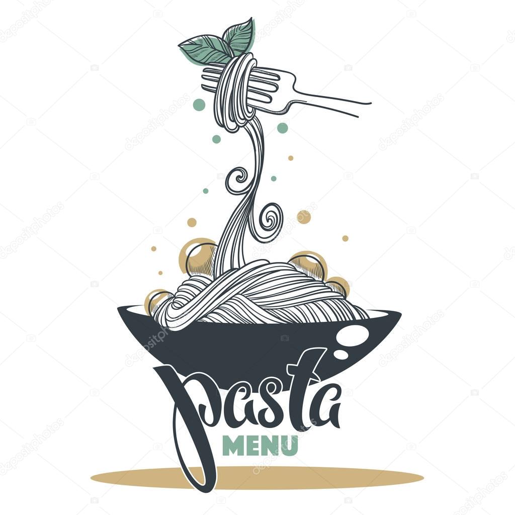 Pasta Menu, hand drawn sketch with lettering composition for you