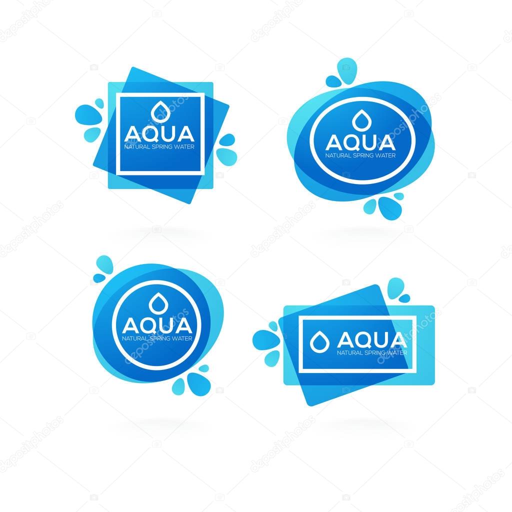 Natural spring water, vector  logo, labels and stickers templates with aqua drops