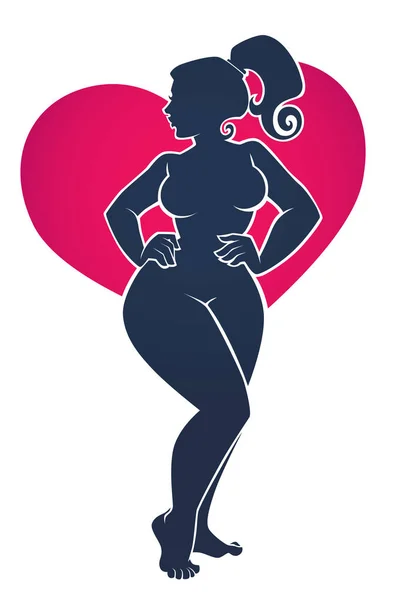 Amo mi cuerpo, ilustración positiva del cuerpo con la mujer hermosa — Vector de stock