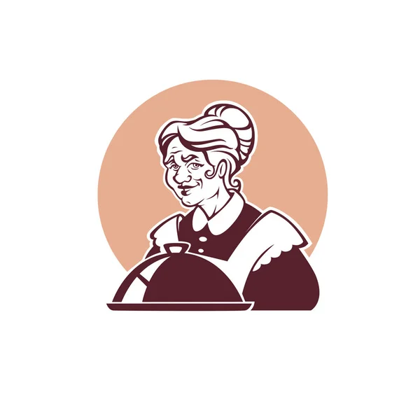 Векторный портрет прекрасной бабушки и домашней еды для Вас — стоковый вектор