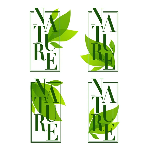 Naturrahmen, organische Blätter Embleme, Aufkleber und Logo in ele — Stockvektor