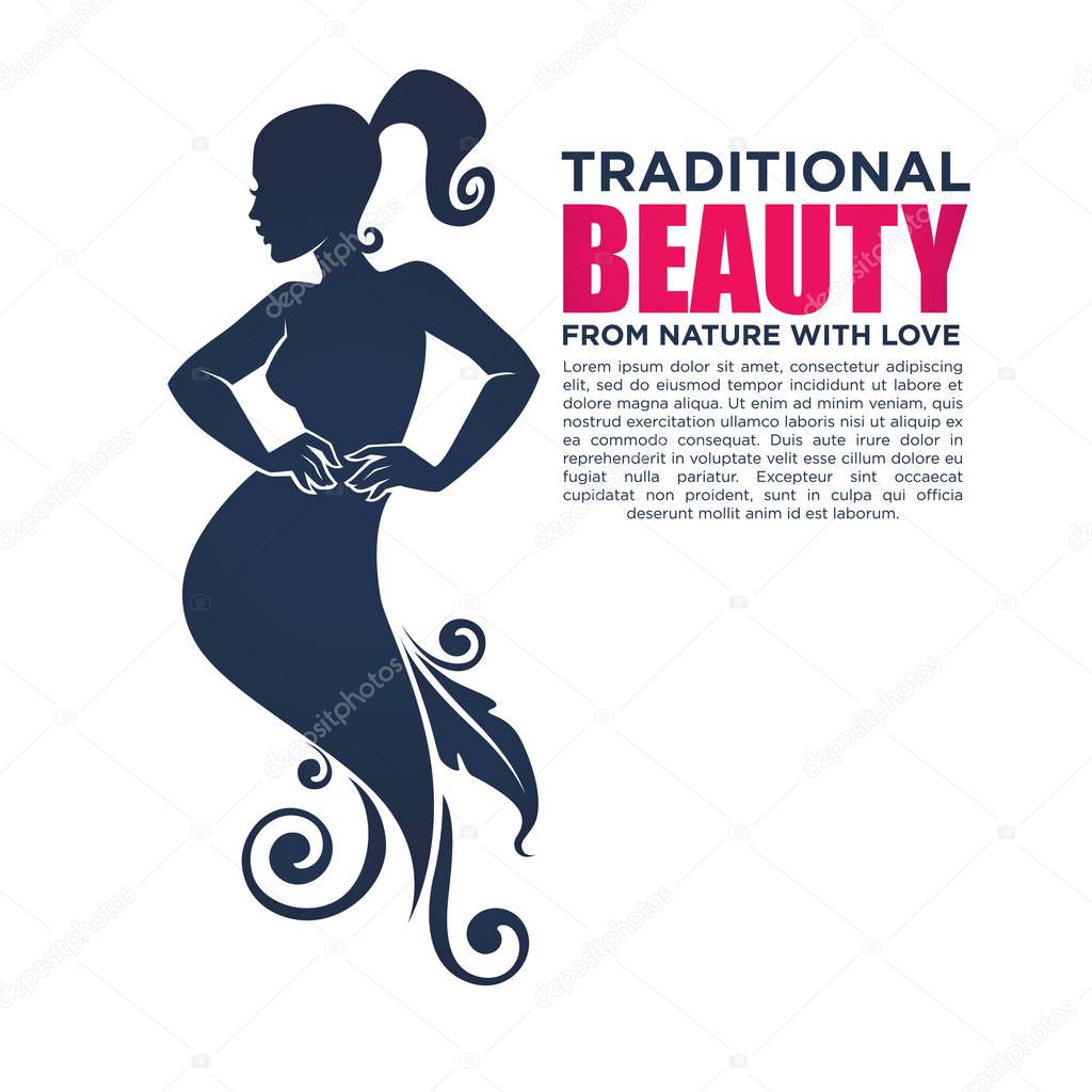 Beautiful girl in floral dress, vector illustration, for your logo, label, emblem