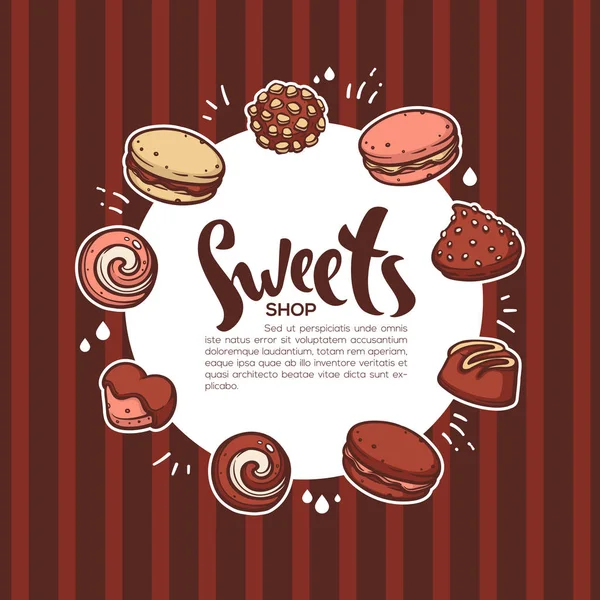 Sweets shop, vector background for your confectionery with lette — Stock Vector