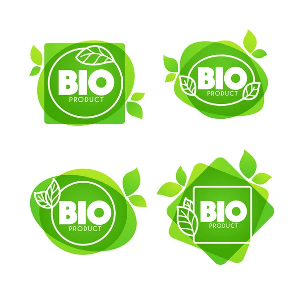 Bio-Produkt, Doodle Bio-Blätter Embleme, Aufkleber, Rahmen und — Stockvektor