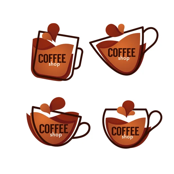 Coffee shop logo. Vektor gyűjteménye meleg és édes italok symb — Stock Vector