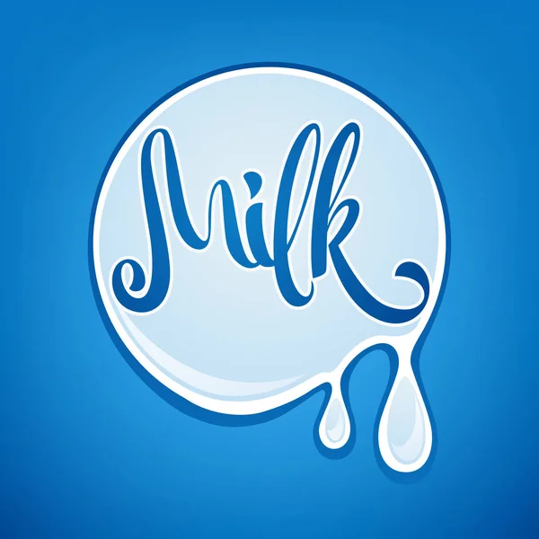 Melk en zuivel product-logo, label, embleem met hand getrokken lette — Stockvector