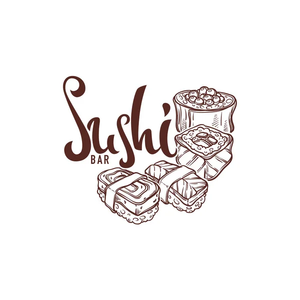 Sushi Hand getekende Sketches, voor uw Japans eten Restaurant een — Stockvector