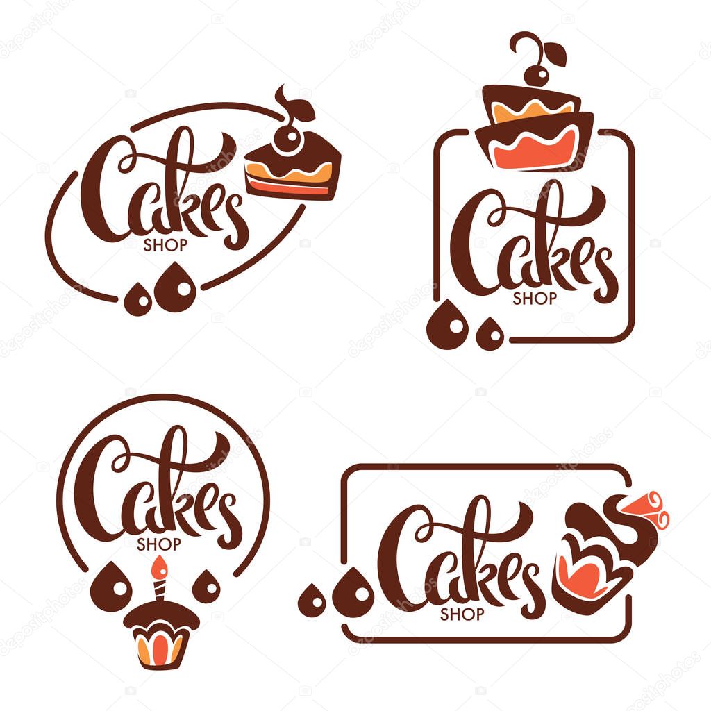 Bakery, pastry, confectionery, cake, dessert, sweets shop, vector logo templates collection
