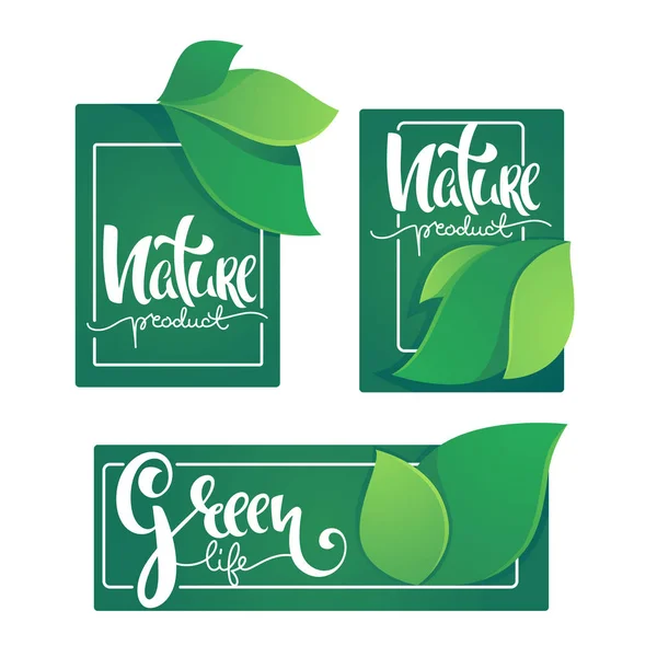 自然产品和 Greel 生活标签与贴纸模板 — 图库矢量图片