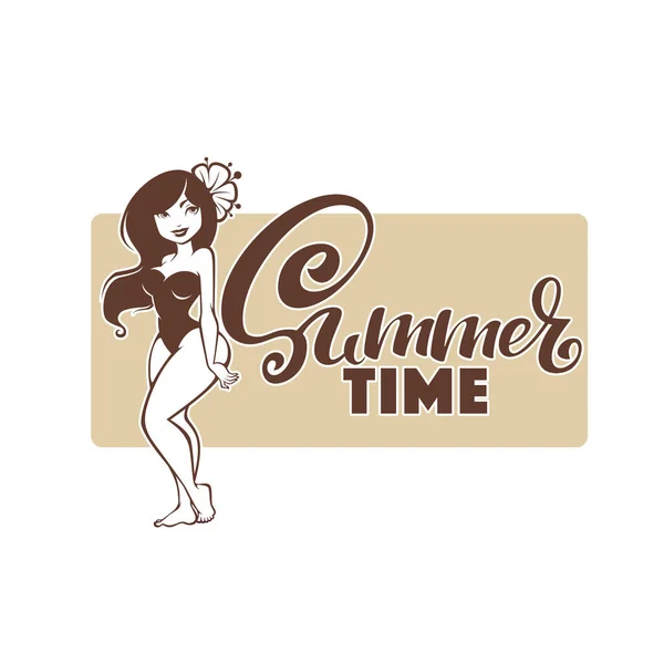 Summer Time, Beach Banner In Retro Stile with Image of Retro Pin — стоковый вектор