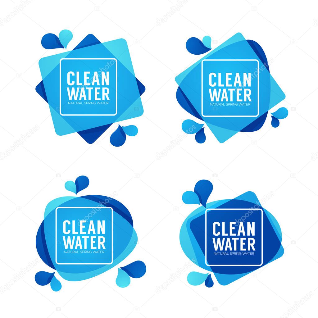 Natural spring water, vector  logo, labels and stickers templates with aqua drops