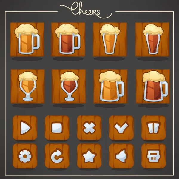 Santé, tirage au sort verres à bière et tasses, objets et boutons pour vous — Image vectorielle