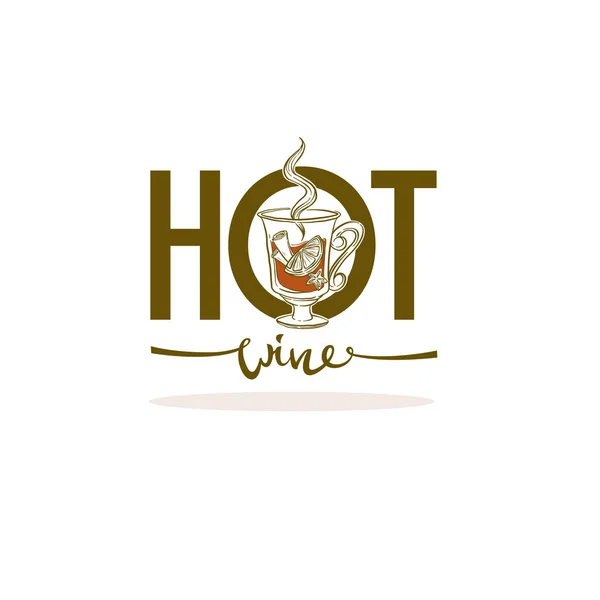 Hot Wine, adesivo in stile schizzo disegnato a mano vettoriale, etichetta, emblema f — Vettoriale Stock