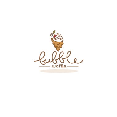 Hong Kong kabarcık waffle logo şablonu, doodle style illüstrasyon
