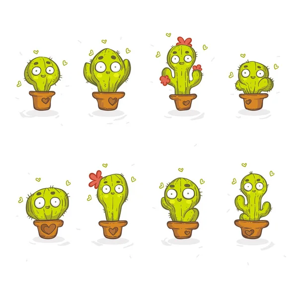 Collection vectorielle de cactus de dessin animé mignon dans le style drôle doodle — Image vectorielle