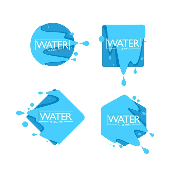 Água de nascente natural orgânica, logotipo do vetor, rótulos e adesivos —  Vetores de Stock