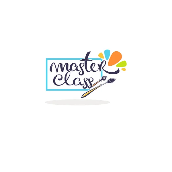 Meisterkurs Und Kreativkurse Handgezeichnetes Kalligrafie Logo Etikett Emblem — Stockvektor