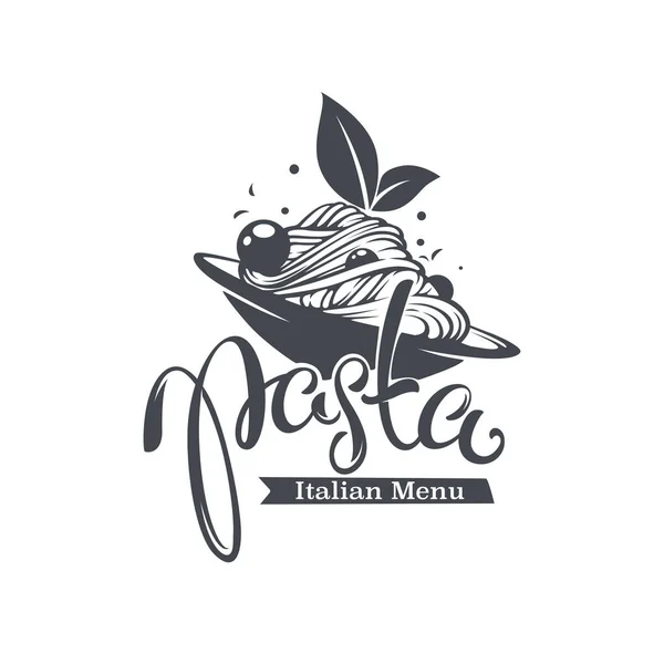 Italian Menu Pasta Image Hand Drawn Lettering Composition Yout Logo — Stock Vector