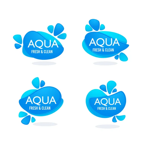 Acqua Sorgiva Naturale Logo Vettoriale Etichette Adesivi Modelli Con Gocce — Vettoriale Stock