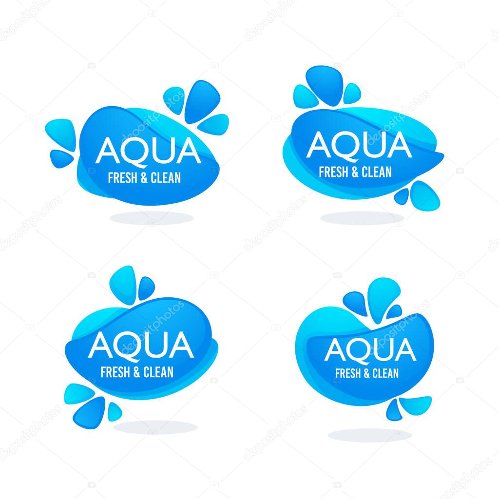 Natural spring water, vector  logo, labels and stickers templates with aqua drops