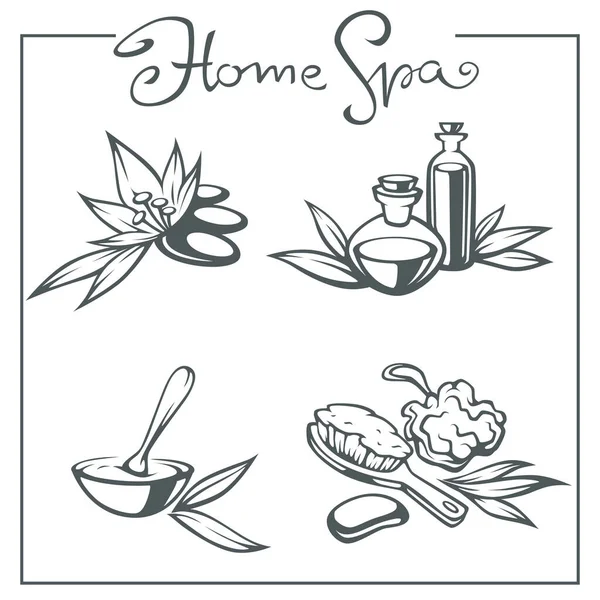 Home Spa Vector Collection Beauty Spa Accessories Sign Icons Emblems — Stock Vector