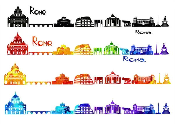 Silueta památky Říma v b-w a akvarel — Stockový vektor